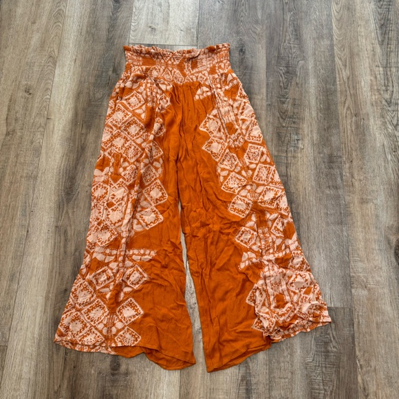 Free People Pants - Free People Boho Orange Floral Flowey Pants Size S
